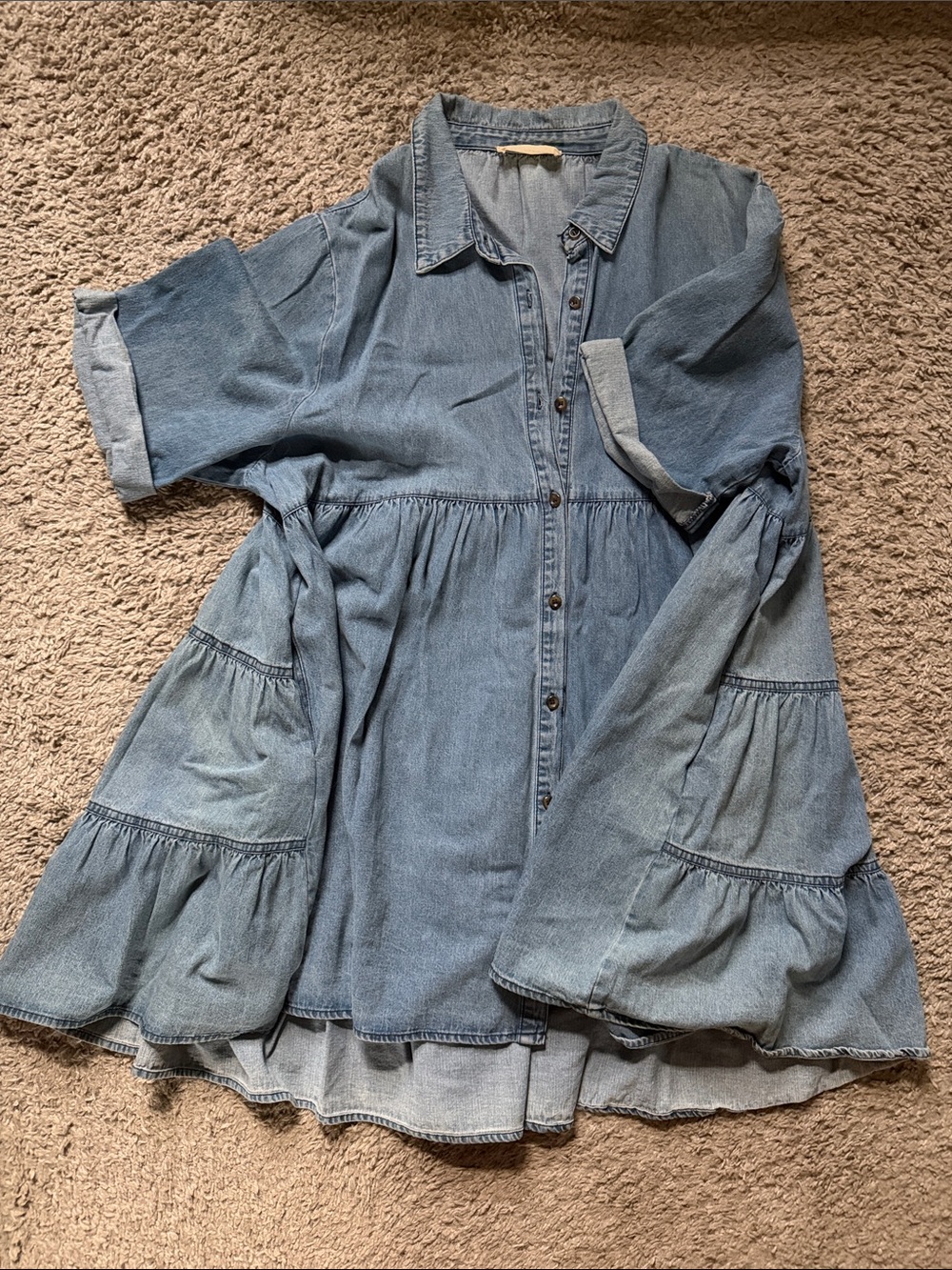 By Together Light Blue Denim Tiered Shirt Dress